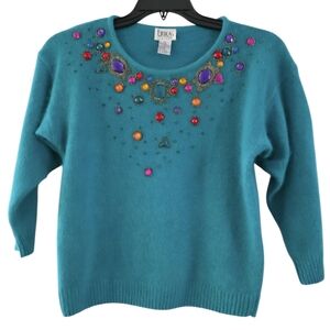 Erika Teal Embellished Women's Sweater
